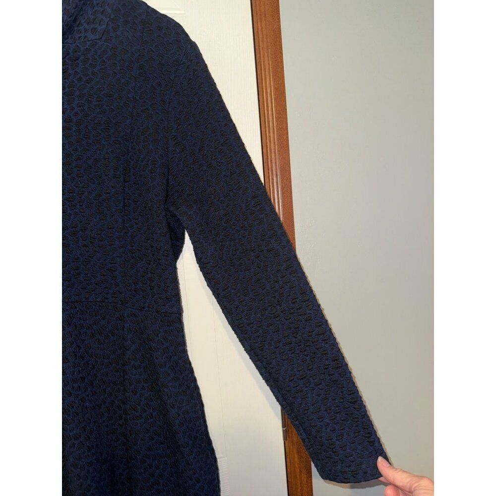 Samuel Dong Black and Navy Cheetah‎ Print Collared Dbl Zipper Coat Dress SZ Lg - Picture 4 of 16